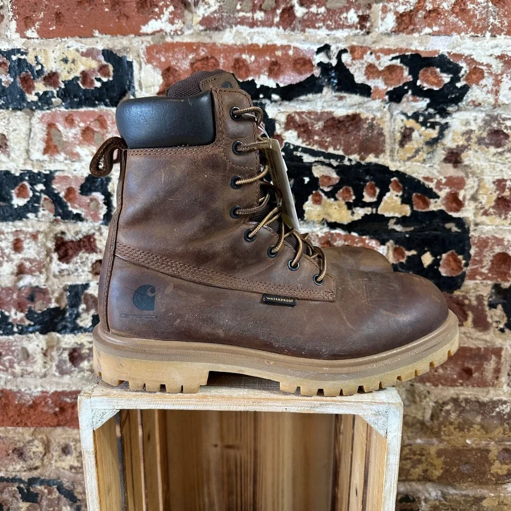 Carhartt Mens 8 Inch Waterproof Leather Work Boots Brown EH CMF8723 Size 8 D